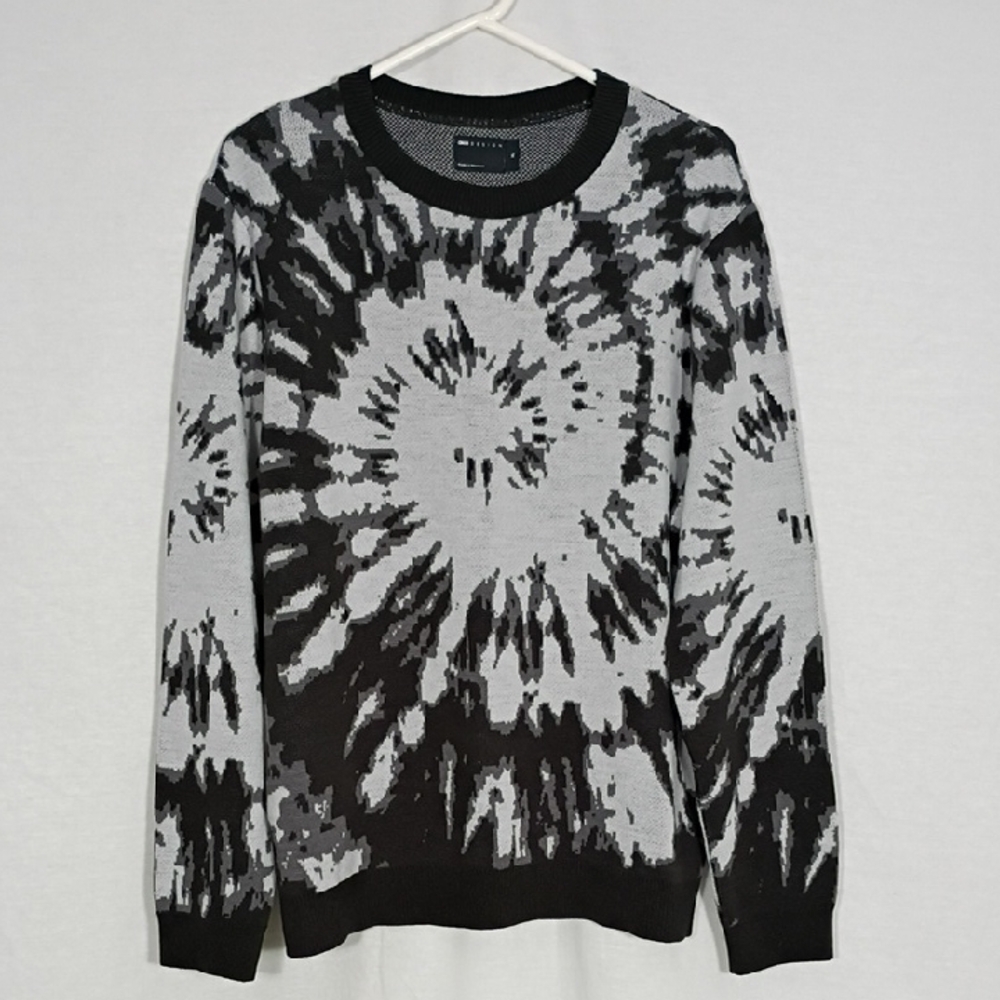 EUC ASOS DESIGN relaxed knit sweater in black with tie dye pattern Mens Size XL
